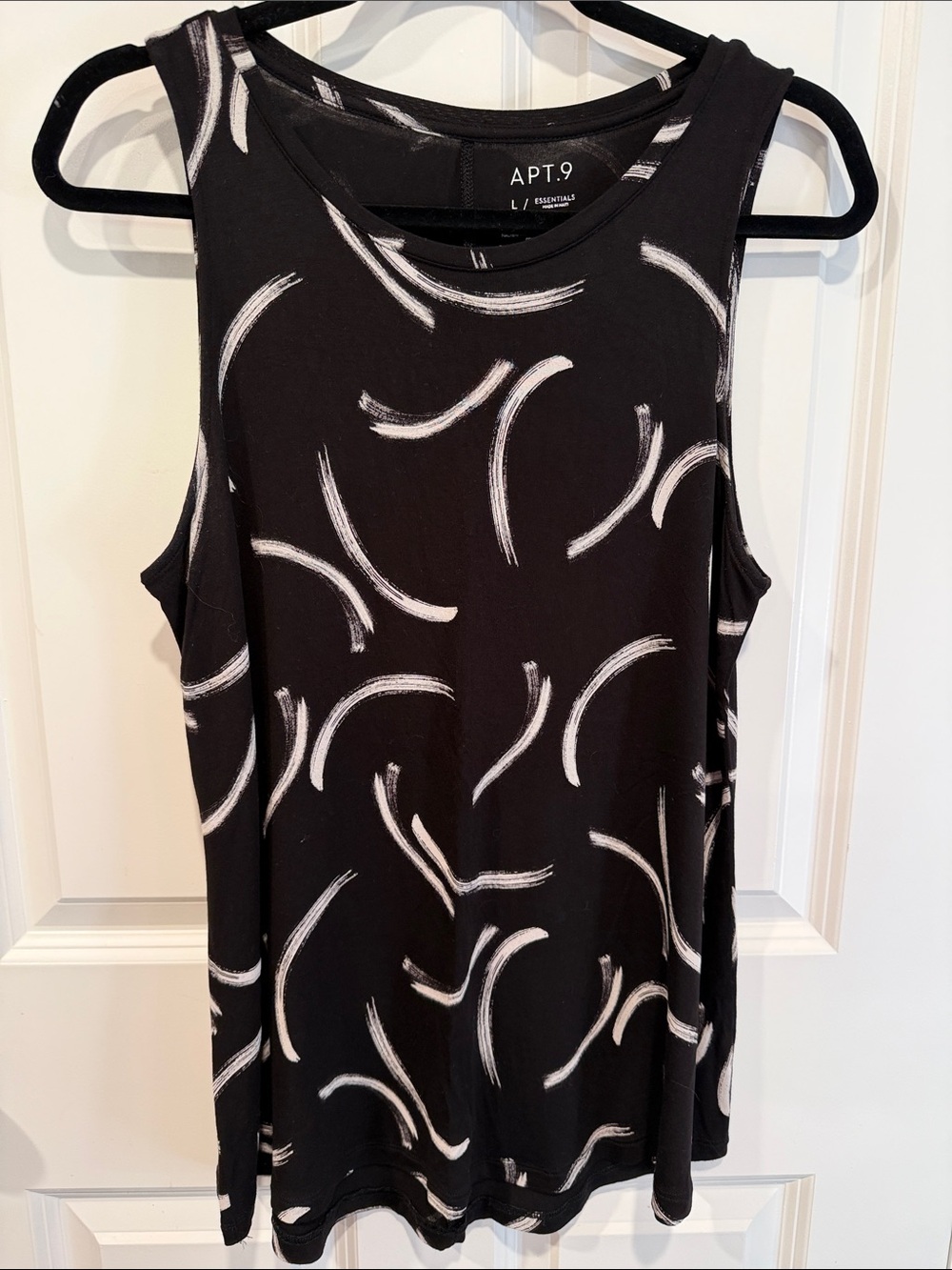 Apt. 9 Black Tank Top with White Brushstroke Print